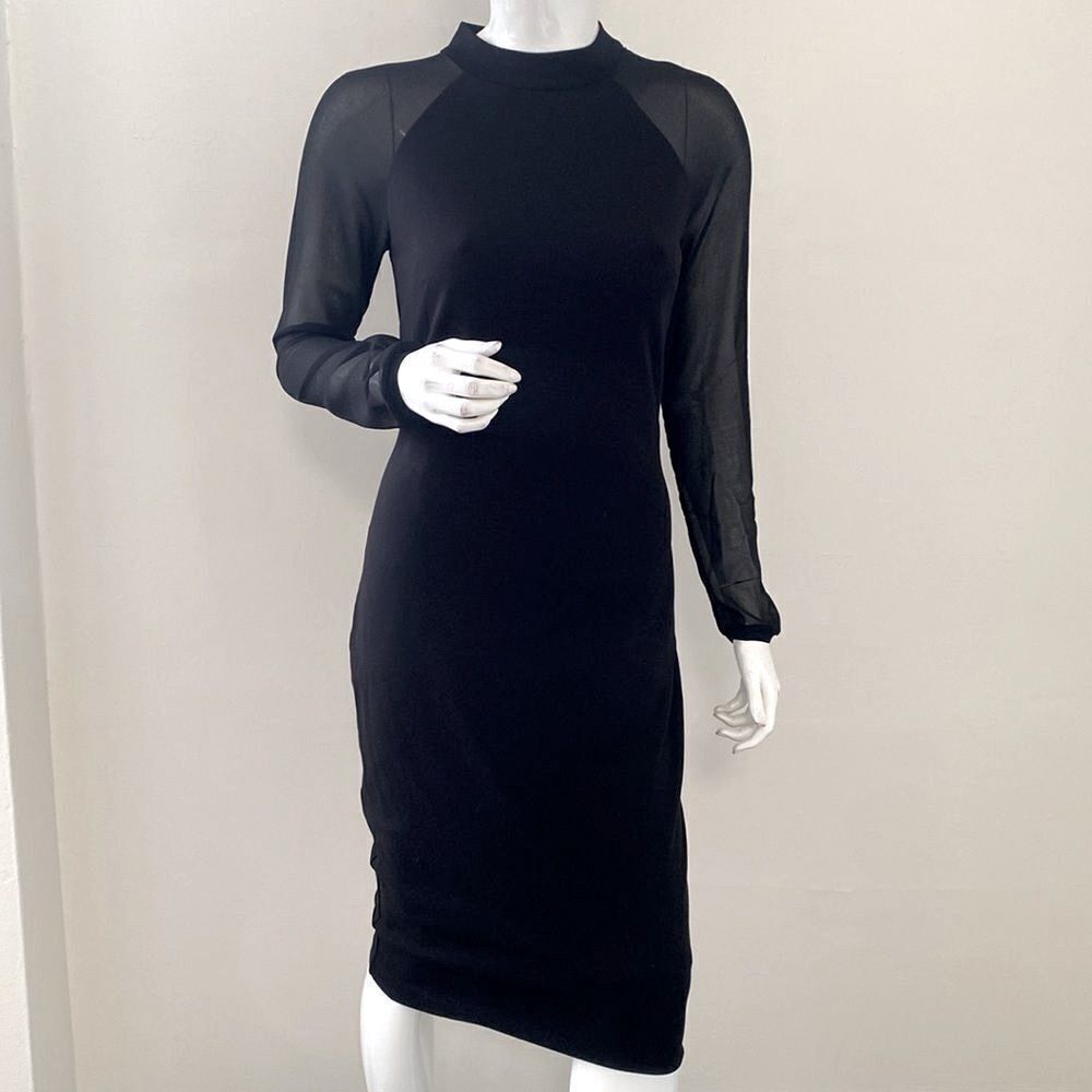 Ted Baker Wrenti Black Bodycon Long Sleeve Cocktail Dress w Exposed Back Zipper